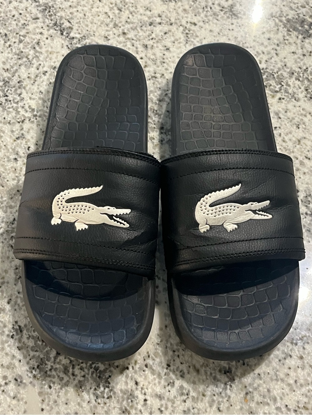 Lacoste Men's Size 13 Croco 1.0 Slide Black White
